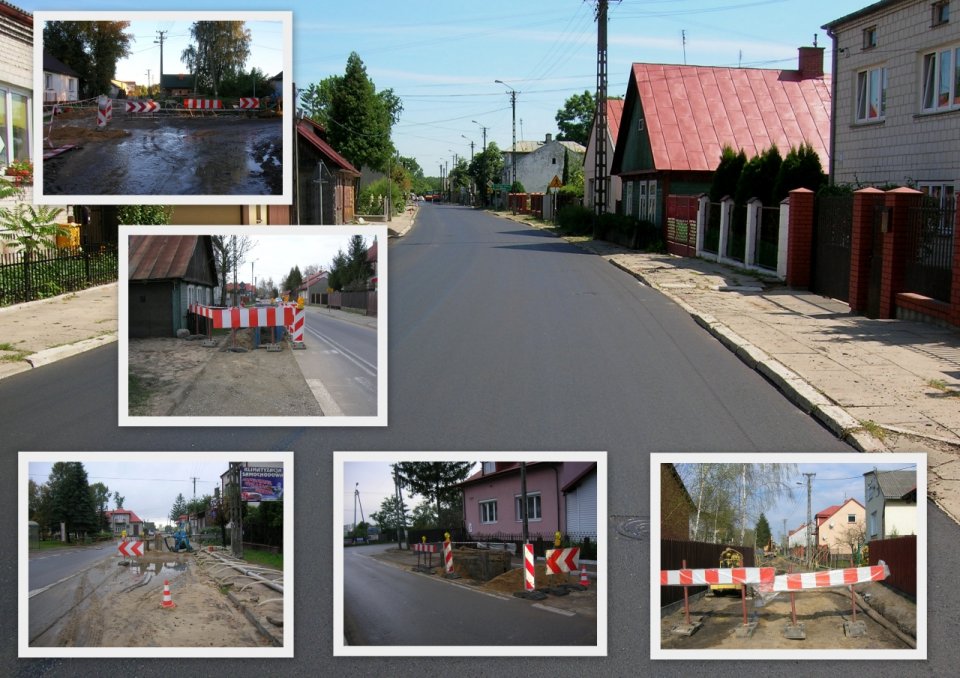 Kompilacja zdjęć przedstawiająca budowę kanałów sanitarnych w Osiecku