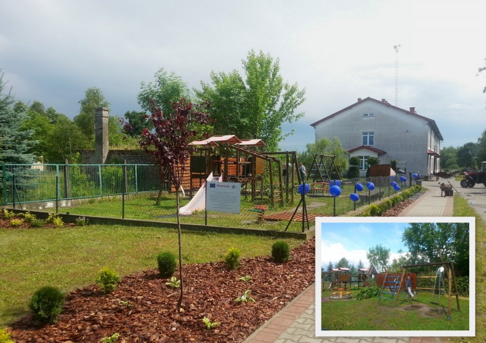 Kompozycja pokazująca plac zabaw w Augustówce